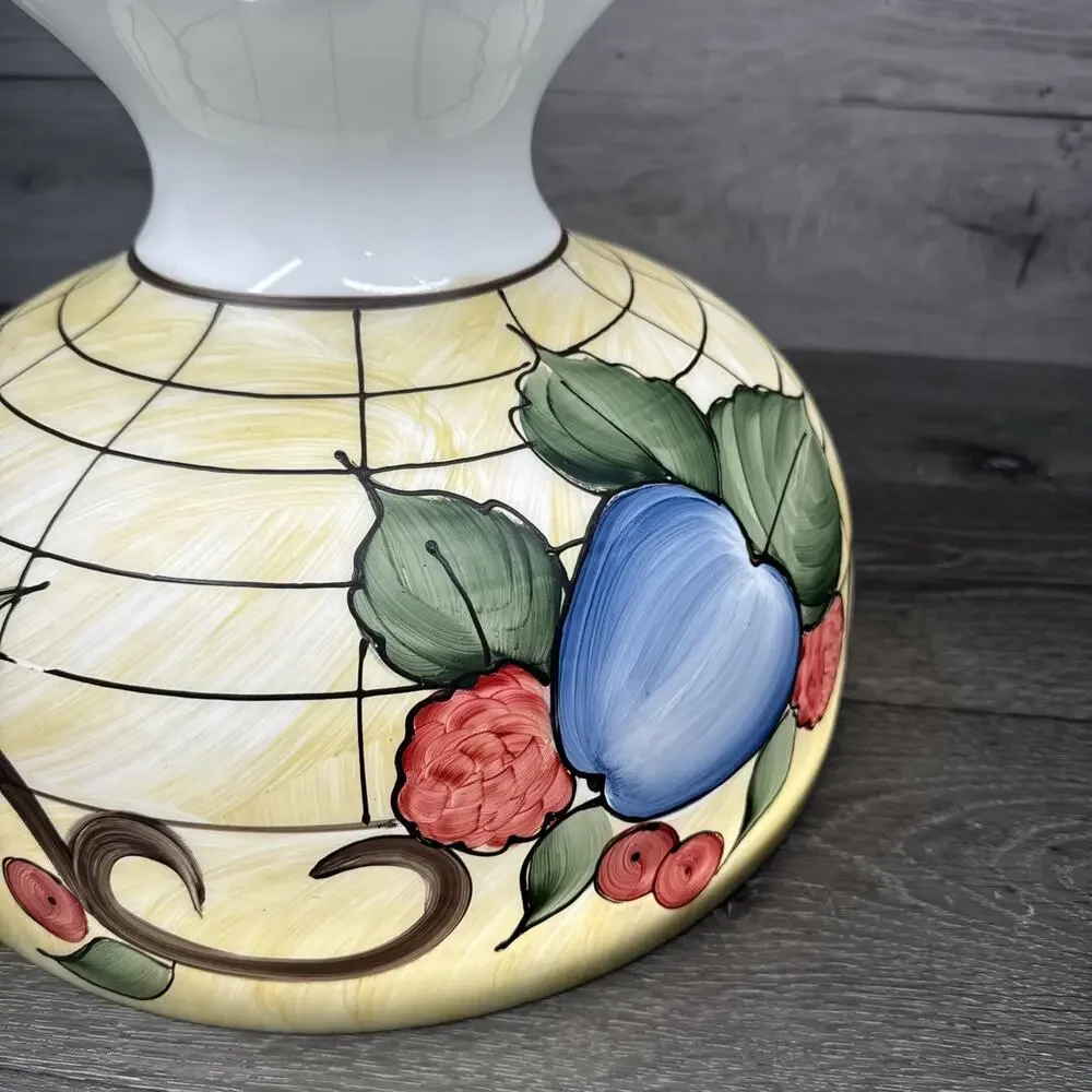VTG Milky Glass Hand painted Hurricane Lamp Shade 14-3/4” Diameter 9-7/8”Tall